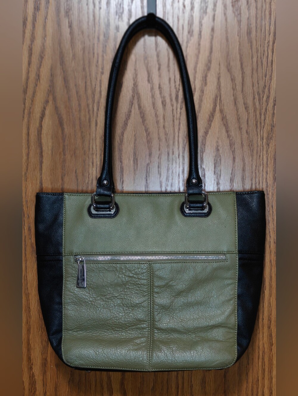 Tignanello Green & Black Leather Tote Bag Purse